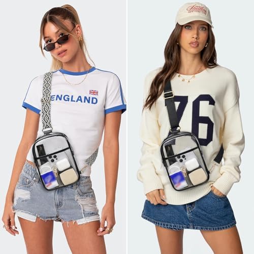 3 Pockets Clear Bag for Stadium Events with 2 Long Straps Sling Backpack Fanny Pack Concert Crossbody Purses for Women
