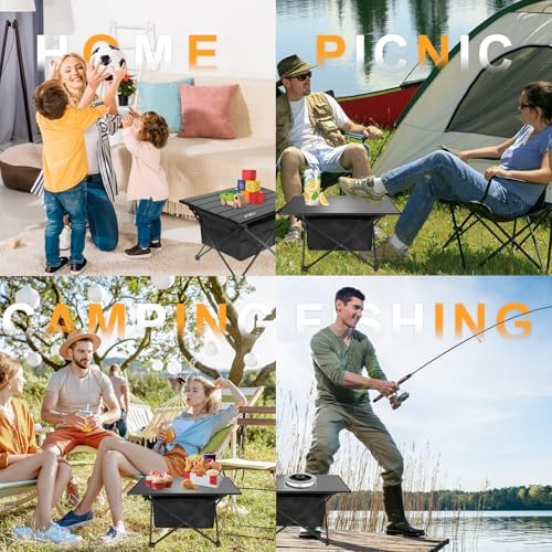 Folding Camping Table, Compact Ultralight Aluminum Design Portable Camping Table with with Storage Basket and Carring Bag for Camping Hiking BBQ Picnic Outdoor Cooking 16" Black