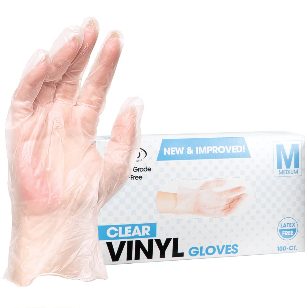 ForPro Disposable Vinyl Gloves, Clear, Industrial Grade, Powder-Free, Latex-Free, Non-Sterile, Food Safe, 2.75 Mil. Palm, 3.9 Mil. Fingers, Medium, 100-Count (Pack of 10)