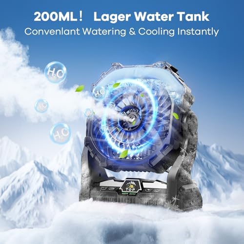 Misting Fan Portable with RGB Lantern, 12000 mAh Rechargeable Camping Mist Fan with Emergency Battery Power Bank Hurricane Supplies, Perfect Cooling Mister for Outdoor Travel