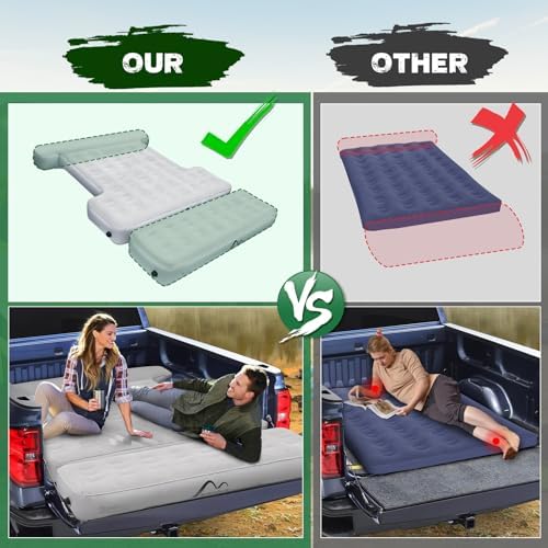 Tailgate Extendable Truck Bed Mattress with Built-in Pump, Heavy-Duty, Truck Bed Air Mattress for 5.5-5.8ft Full Size, Easy Setup, Large Carry Bag, Leak-Resistant Truck Mattress for Camping