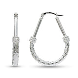 LeCalla 925 Sterling Silver Hoop Earrings for Women - Classic Diamond Cut Oval Hoop Earrings Trendy | Anti Tarnish Textured Hoops Jewelry Gifts for Women | Jewelry for Work, Party, Anniversary & Birthday 35mm