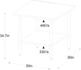 ROCKPOINT Stainless Steel Table for Prep & Work 30x30 Inches, NSF Metal Commercial Kitchen Heavy Duty Table with Adjustable Under Shelf and Table Foot for Restaurant, Home and Hotel