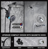 High Pressure Rain Shower Head: Upgrade Shower Heads with Handheld Spray Combo with Fixed Showerhead and 10 Sprays Handheld Shower Head, Detachable Showerheads Built-in Magnetic Docking and Power Jets