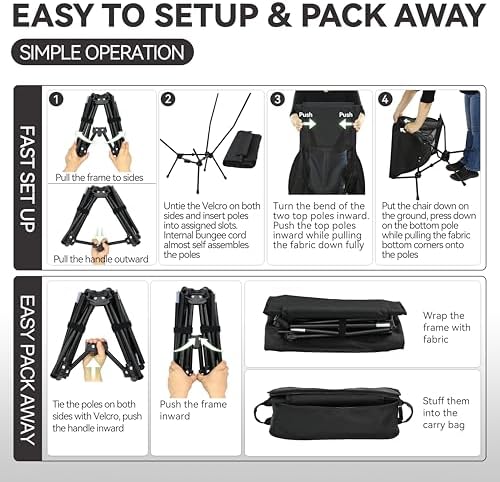 MARCHWAY Lightweight Folding High Back Camping Chair with Head Support, Stable Portable Compact for Outdoor Camp, Travel, Beach, Picnic, Festival, Hiking, Backpacking (Highback Black)