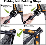 PLUSINNO Floating Fishing Net for Steelhead, Salmon, Fly, Kayak, Catfish, Bass, Trout Fishing, Rubber Coated Landing Net for Easy Catch & Release, Compact & Foldable for Easy Transportation & Storage