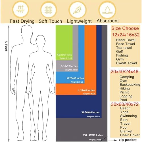 Rainleaf Microfiber Towel Perfect Travel & Gym & Camping Towel. Quick Dry - Super Absorbent - Ultra Compact - Lightweight. Suitable for Trip, Beach, Shower, Backpacking, Pool