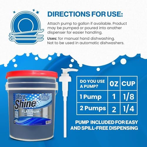 Ultra Shine 3X Platinum Bulk Dishwashing Liquid, Powerful Grease Remover, 5-Gallon - Concentrated Dish Cleaner Soap for Commercial Kitchens, Restaurants & Home Cleaning, Gentle on Hands & Skin