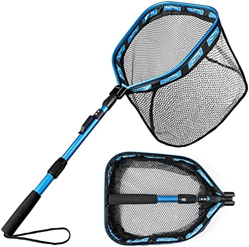 PLUSINNO Floating Fishing Net for Steelhead, Salmon, Fly, Kayak, Catfish, Bass, Trout Fishing, Rubber Coated Landing Net for Easy Catch & Release, Compact & Foldable for Easy Transportation & Storage