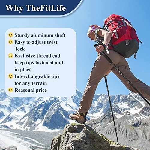 TheFitLife Nordic Walking Trekking Poles - 2 Sticks with Anti-Shock and Quick Lock System, Telescopic, Collapsible, Ultralight for Hiking, Camping, Mountaining, Backpacking, Walking, Trekking