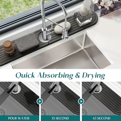Diatomite Sink Splash Guard - DryingNeat Kitchen Faucet Mat, Instant Dry Water Absorbing Stone Tray for Sink, Durable Black Protector for Kitchen Bathroom Counter [Dark Grey, 23.6"x 3.9"]