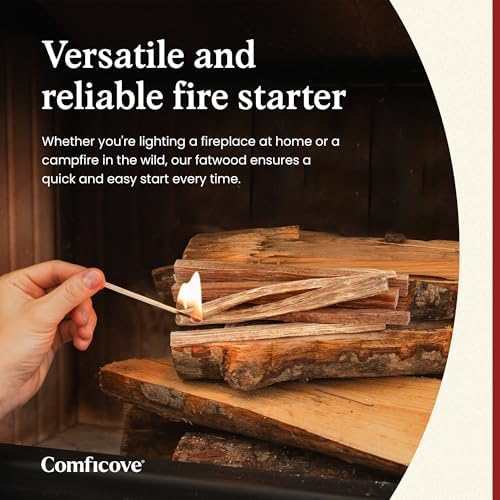 Fatwood Fire Starter Sticks 10 lbs | Premium Resin-Rich Pine Firewood | Fire Stick Ideal for Campfires, Fireplaces, Bonfires | Easy Fire Start with 2 Sticks | Camping Essentials | Comficove