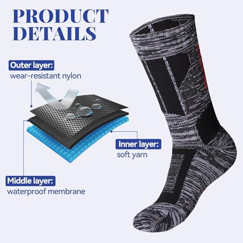 Jspupifip Unisex Waterproof Socks Water Resistant Socks Waterproof Breathable Hiking Wading Skiing Fishing Sock for Men Women