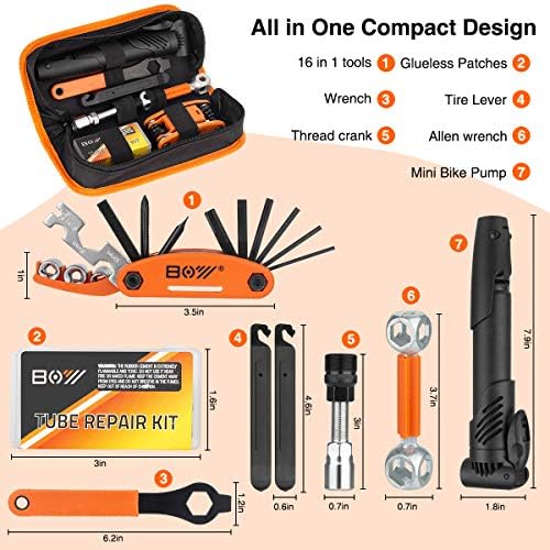 Bicycle Repair Bag With Tire Pump, Portable Tool Kit for Camping Travel - Patches, Inflator, Maintenance Essentials All in One Safety Kit
