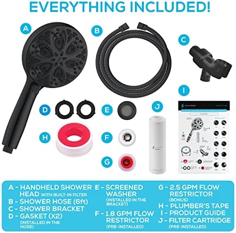 SparkPod 10-Mode Handheld Shower Head with Filter - 5" High Pressure Filtered Shower Head with Touch-to-Clean Nozzles, Built-In Power Jet, Stainless Steel 6ft Hose & Bracket (Black Matte)