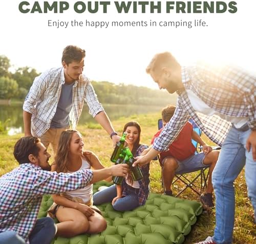 Double Inflatable Sleeping Pad for 2 Person - Ultralight Air Mattress with Built-in Foot Pump, Durable Waterproof Camping Pad for Couples, Backpacking, Hiking (Green)