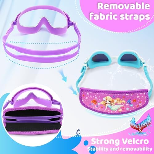 Vvinca Kids Swim Goggles for Age 2-8, Toddler-Goggles with Fabric Strap No Leak Pain-Free, Anti-Fog Goggles for Girls Boys