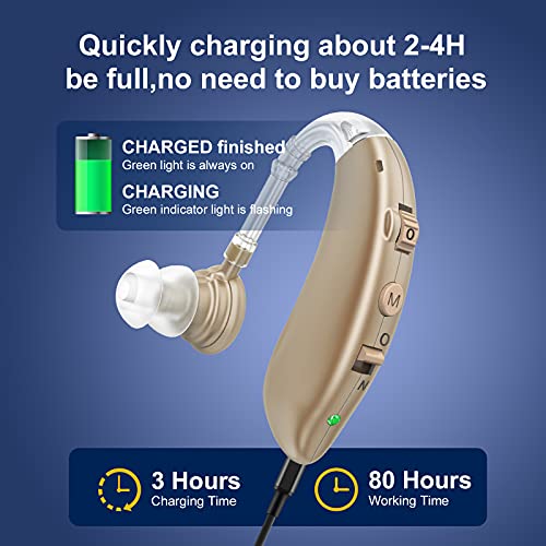 Rechargeable Hearing Aids For Seniors With Noise Cancelling and Volume Control Digital Hearing Amplifiers For Adults With Hearing Hearing Loss BTE Hearing Aids sound amplifiers for seniors