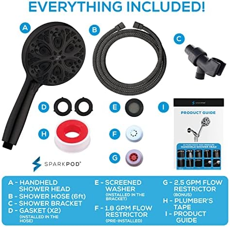 SparkPod 10-Mode Handheld Shower Head with Hose - 5" High Pressure Shower Head Set with Touch-to-Clean Nozzles, Built-In Power Jet, Stainless Steel 6ft Hose & Bracket (Oil-Rubbed Bronze)