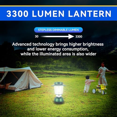 Durapower Rechargeable Camping Lantern,3300 Lumen Super Bright LED Camping Lantern, 5400 Mah Power Bank, IP44 Waterproof, 30 Hours, Portable Lantern for Hurricane, Power Outages