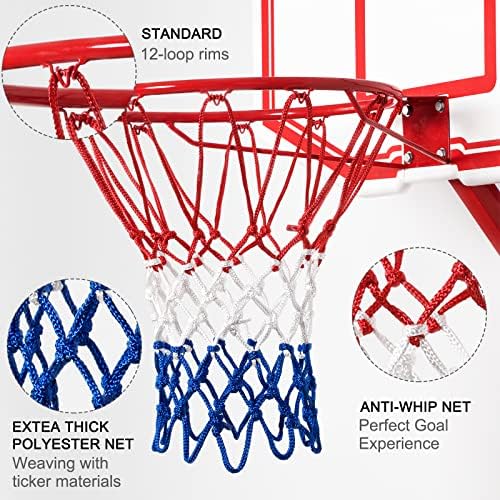 Basketball Net Replacement, 2025 Upgrade Thick Professional Basketball Nets Heavy Duty Outdoor, All Weather Anti Whip Color Never Fade -12 Loops (Red White Blue)