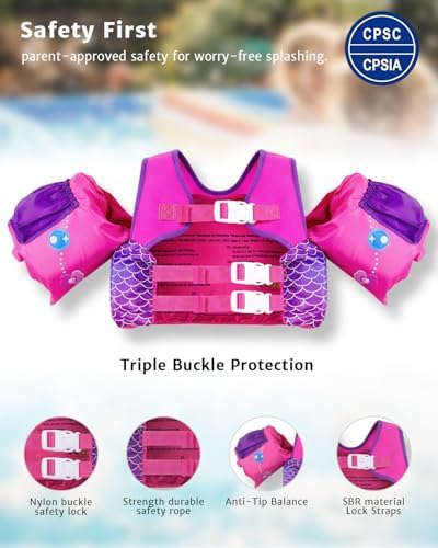 Toddler Swim Vest for 1-3-5,6,7,8,9 Years Old, Puddle Pool Floats Kids Jumper 20-30-50-60-70 Pounds, Swimming Arm Floaties with Shoulder Harness Arm Wings for Swimmies, Toddlers, Boys, Girls