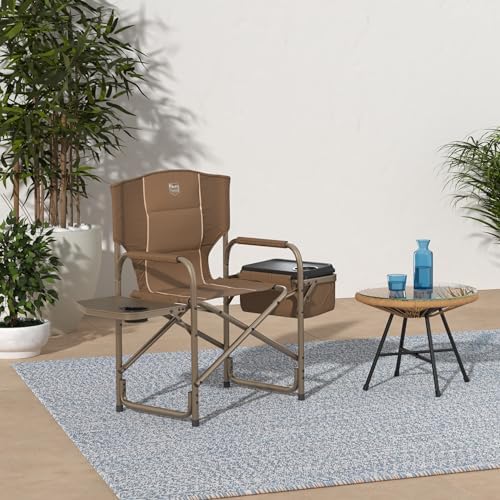 TIMBER RIDGE Folding Camping Chair with Cooler Bag, Director Chair Foldable with Side Table for Adults, Camp Chairs for Outdoor, Lawn, Sports, Fishing, Heavy Duty Supports 300lbs, Earth Brown