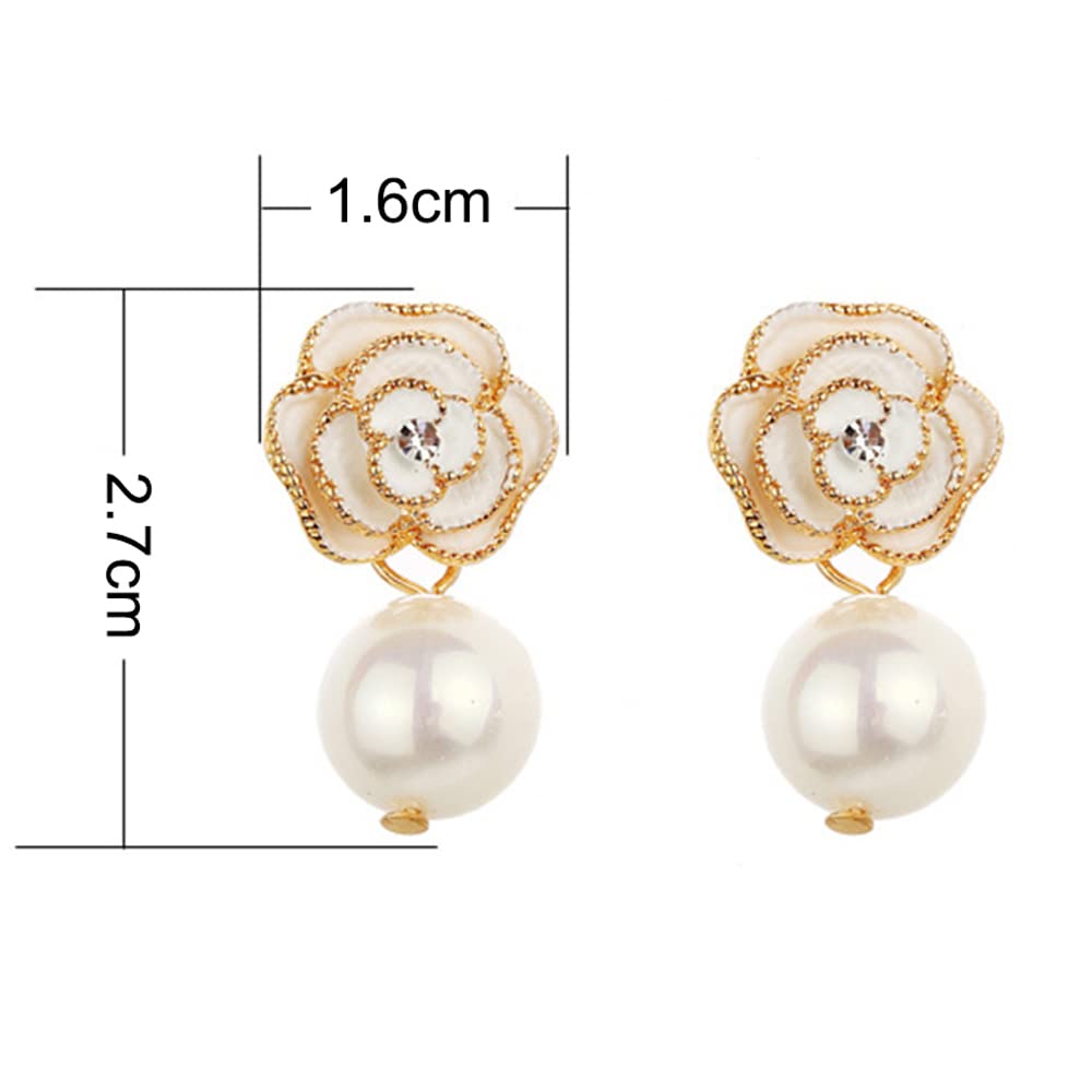 Fashion Design Faux Pearl Charm Flower Dangle Drop Earrings Studs For Women (White)