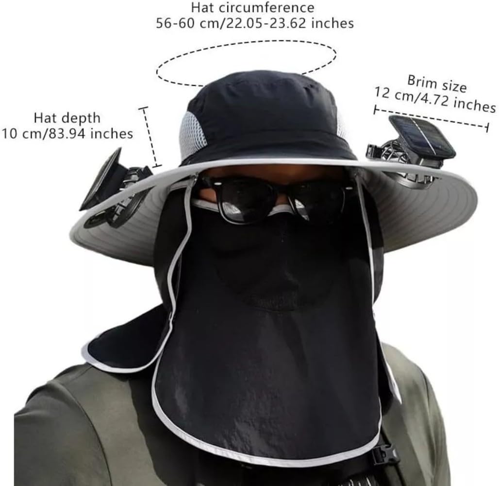 2025 New Ultralight Solar Fan Sun Hat, Wide Brim Solar Fan Hat Outdoor Fishing, Men Rechargeable UPF50+, Waterproof (H)