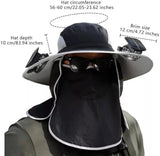 2025 New Ultralight Solar Fan Sun Hat, Wide Brim Solar Fan Hat Outdoor Fishing, Men Rechargeable UPF50+, Waterproof (H)