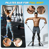 Pilates Bar Kit with Resistance Bands, Multifunctional Yoga Pilates Bar with Heavy-Duty Metal Adjustment Buckle, Portable Home Gym Pilates Resistance Bar Kit for Women Full Body Workouts