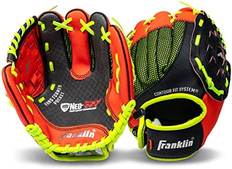 Franklin Sports Youth Teeball Glove - 9.0 Inch Neo-Grip Synthetic Leather Fielding Glove - Left & Right Handed Ready To Play with Ball