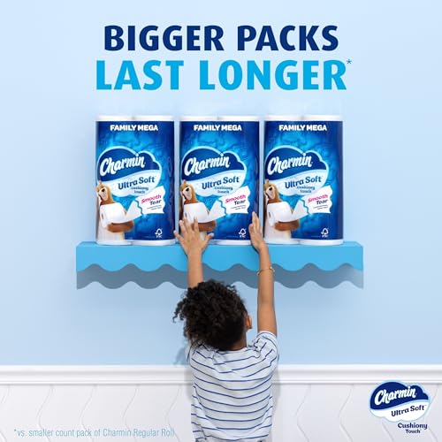 Charmin Ultra Soft Cushiony Touch Toilet Paper, 18 Family Mega Rolls = 90 Regular Rolls