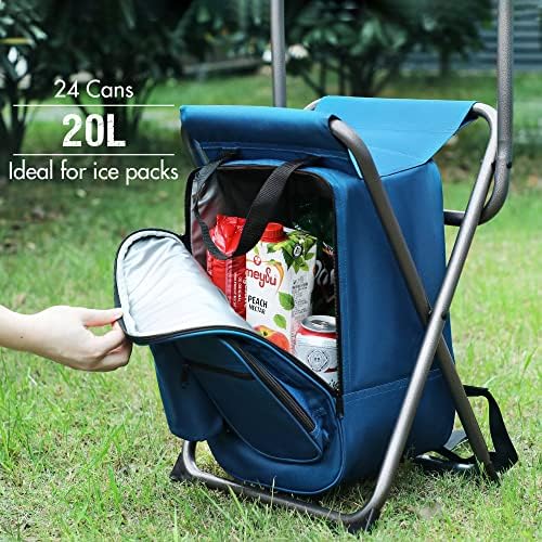 PORTAL Backpack Cooler Chair Fishing Chairs with Backrest Folding Camping Stool Compact for Outdoors Hiking Hunting Travel, Supports 225 lbs