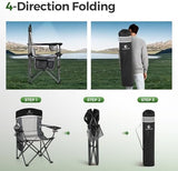 ALPHA CAMP Oversized Mesh Back Camping Folding Chair Heavy Duty Support 350 LBS Collapsible Steel Frame Quad Chair Padded Arm Chair with Cup Holder Portable for Outdoor (Black/Grey)