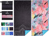 2 Pack Lightweight Thin Beach Towel Oversized 71"x32" Big Extra Large Microfiber Sand Free Towels for Adult Quick Dry Travel Camping Beach Accessories Vacation Essential Gift Black Mandala Pink Leaf