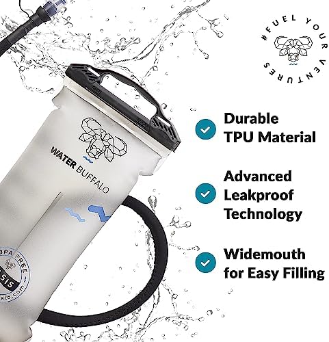 Water Buffalo Oasis Hydration Bladder – 3L Water Bladder for Hiking Backpack, Leakproof Design with Insulated Hose & High-Flow Bite Valve
