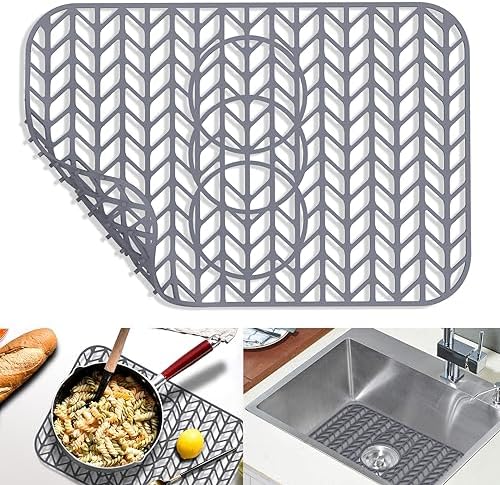GUUKIN Sink Protectors for Kitchen Sink 19x13 & 24x12.5 & 13x11 & 26x14 & 28x14 & 29x15, Large Silicone Mats Grid for Bottom of Farmhouse Stainless Steel (19x12.5 with 3 Reserved Holes)