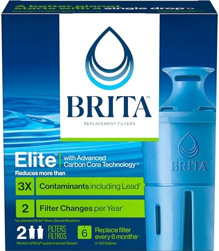 Brita Filter Replacements for Water Pitchers and Dispensers, Elite, NSF Certified to Remove 99% of Lead, 2 Count, Blue