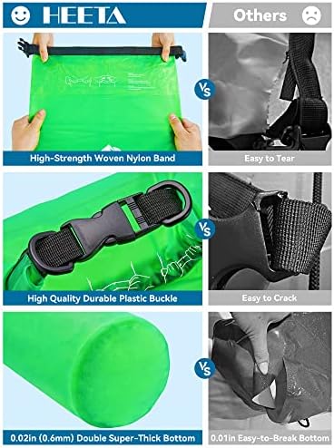 HEETA Dry Bag Waterproof for Women Men, 5L/10L/20L/30L/40L Roll Top Lightweight Dry Storage Bag Backpack with Phone Case for Travel, Swimming, Boating, Kayaking, Camping & Beach, 11 Transparent Colors