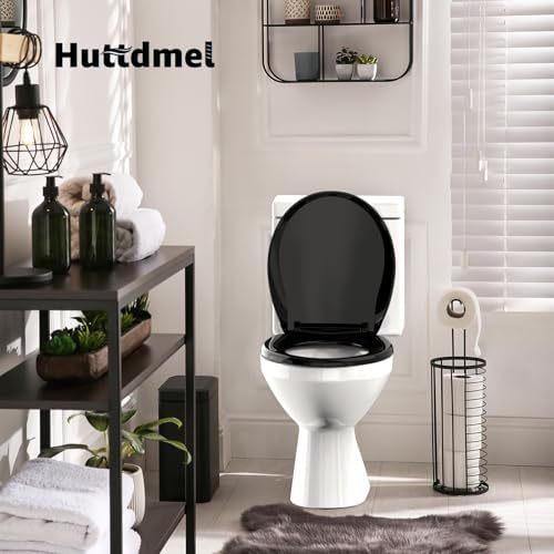 Toilet Seat Rround 16.5inch Soft Close， Toilet Lid Round PP Material Safe & Easy Clean & Quick Installation, Sturdy Accessories Never Loosen， 2 Years Support, Black…