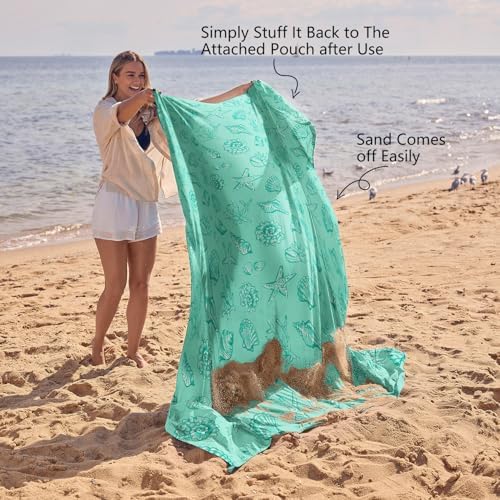 WEKAPO Beach Blanket Waterproof Sandproof Oversized, Extra Large Beach Mat Sand Free, Lightweight & Compact Sand Free Mat with 6 Stakes & 4 Corner Pockets