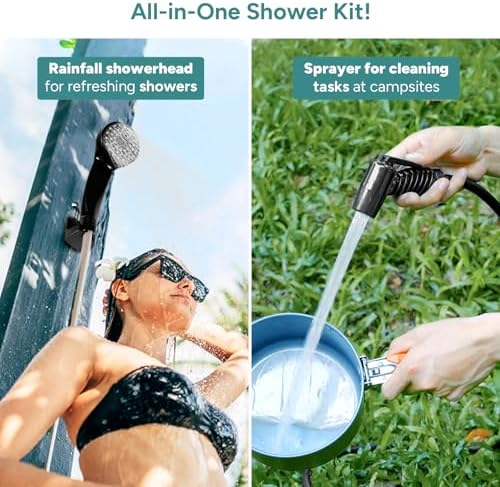 DR.PREPARE 4.5 Gallons Portable Shower for Camping, 17L Camping Shower with Pump, USB Rechargeable Battery, 2 Shower Heads, Large Water Flow, Portable Shower for Beach Hiking Outdoor, Pet Cleaning