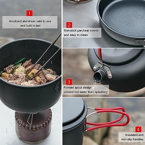 Alocs Camping Cookware Set Camping Gear, Compact Camping Pots and Pans Set, Durable Hard Alumina Camping Cooking Set for Outdoor Backpacking Camping Hiking Picnic, Included Mesh Carry Bag.