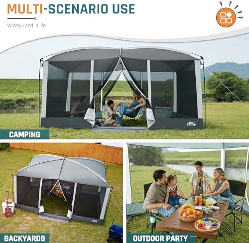 Screen House Tent 13x9ft Screen Room Mesh Gazebos w/ 2 Magnetic Doors, Included Projection Screen, Camping Tent Screened Canopy Shelter for Outdoor Patios Backyards Activities