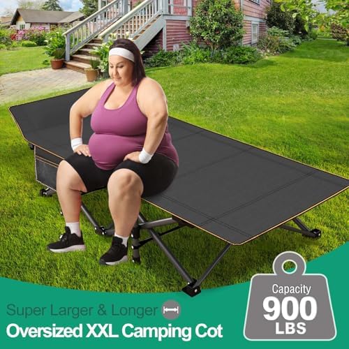 LILYPELLE Folding Camping Cot, Heavy Duty Sleeping Cots with Carry Bag, Double Layer Oxford Portable Travel Camp Cots for Home, Office Nap and Outdoor Beach