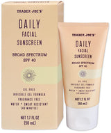 Trader Joe’s Daily Facial Sunscreen Broad Spectrum SPF 40 Oil Free Invisible Gel Formula Fragrance Free Water Sweat Resistant, 1.70 Fl Oz (Pack of 1)