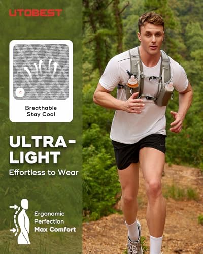 UTOBEST Running Vest, 5L Hydration Vest Lightweight, Breathable and Sweatproof Running Backpack, Adjustable Running Hydration Vest for Trail Running Marathon Race Jogging Cycling