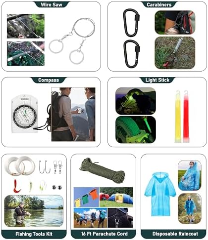 Survival Kit, 262Pcs Survival Gear and Supplies with First Aid Kit Pouch and Crossbody Bag, Emergency Kit with Tent, Camping Axe Hammer, Survival Shovel w/Pick, Bug Out Bag Gifts for Men Women