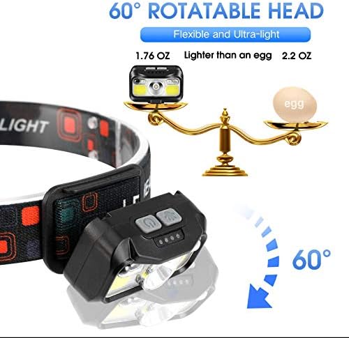 LHKNL Headlamp Rechargeable, Lumen Super Bright Motion Sensor Head Lamp Flashlight,2-Pack Waterproof LED Headlight with White Red Light,8 Modes Head Lights for Camping Cycling Running Fishing